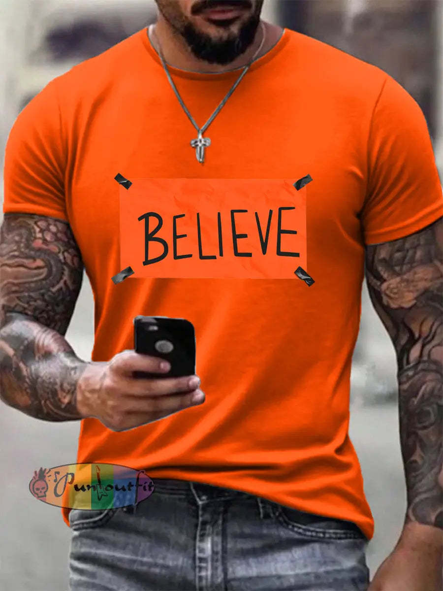 Men’s Believe Print T-shirt Orange / S