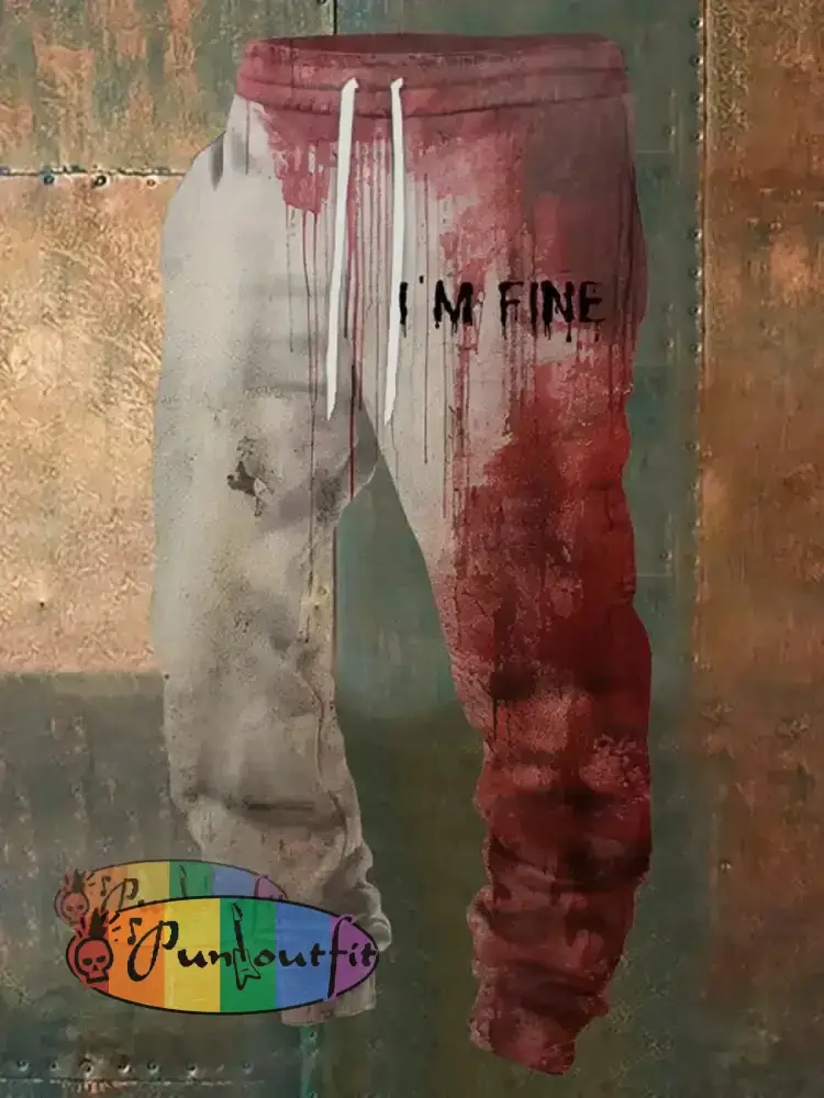 Men’s Bloody I’m Fine Halloween Print Sweatpants As Shown / M Shorts