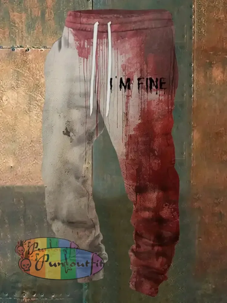 Men’s Bloody I’m Fine Halloween Print Sweatpants As Shown / M Shorts