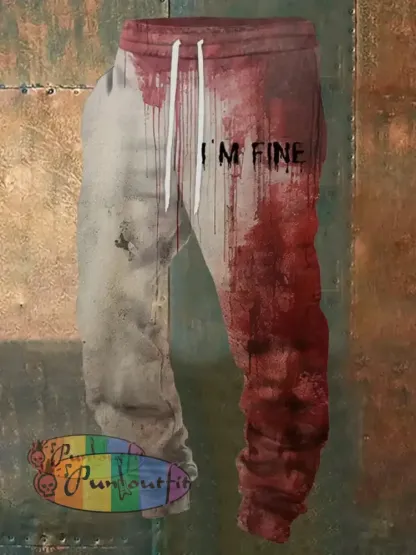 Men’s Bloody I’m Fine Halloween Print Sweatpants As Shown / M Shorts