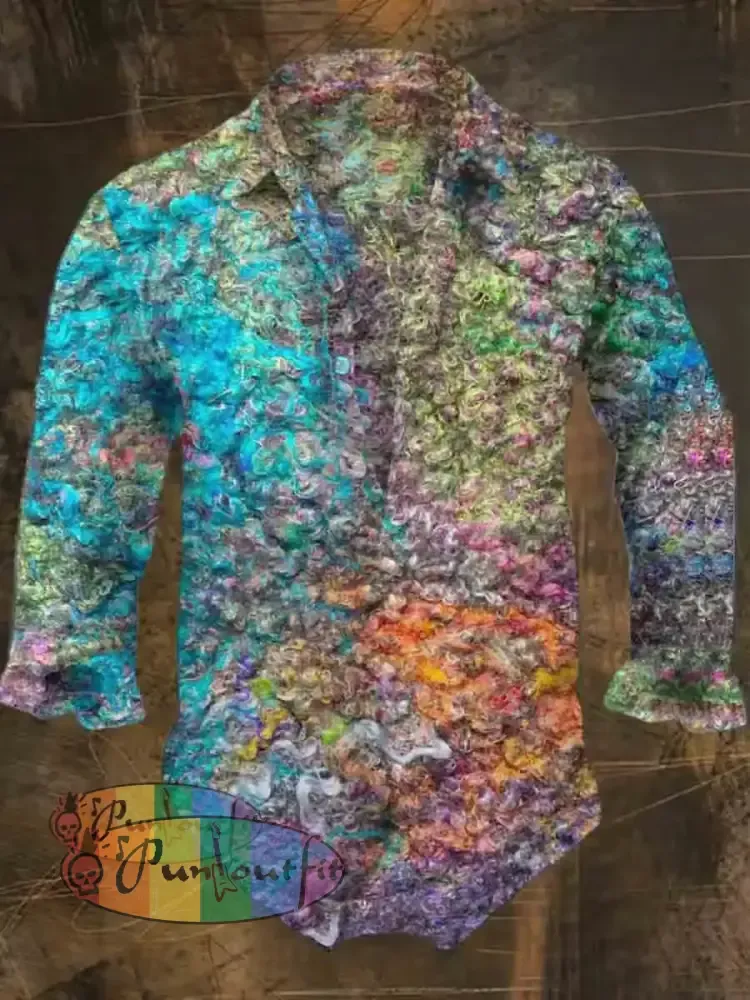 Men’s Bohemian Gradient Abstract Print Casual Shirt Long Sleeve Colorful / S