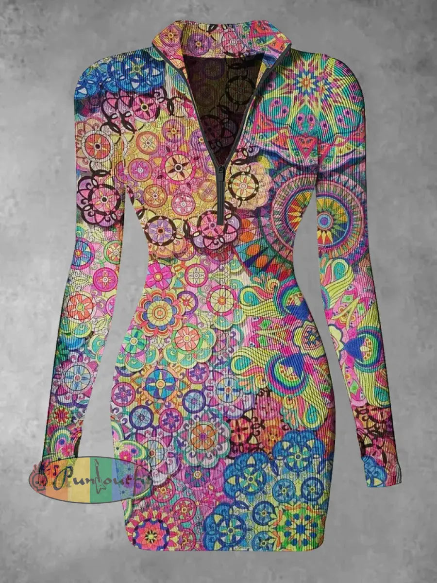 Men’s Bohemian Street Style Print Casual Shirt Long Sleeve Dress / S