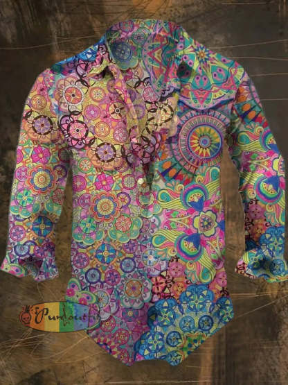 Men’s Bohemian Street Style Print Casual Shirt Long Sleeve Colorful / S