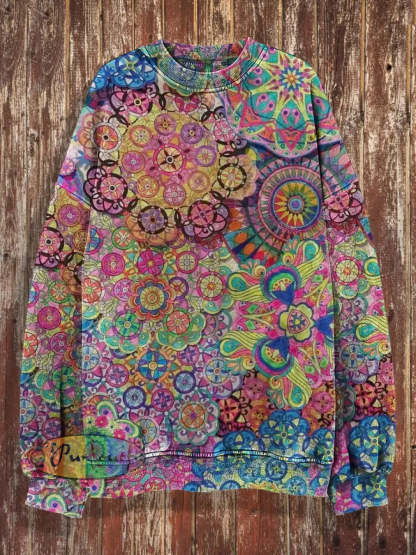 Men’s Bohemian Street Style Print Casual Shirt Long Sleeve Sweatshirt / S