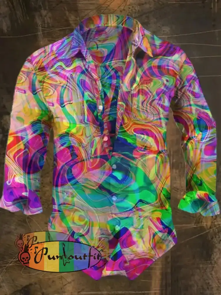 Men’s Bohemian Style Color Print Casual Shirt Long Sleeve Colorful / S