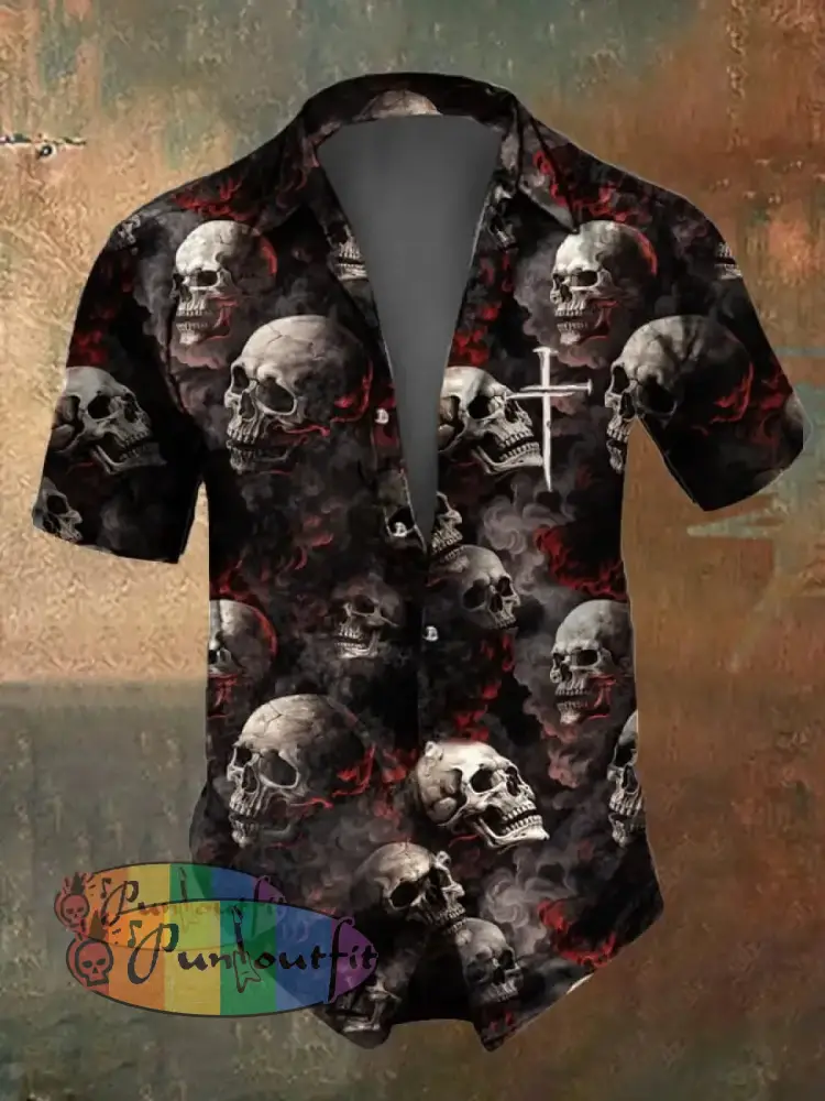 Men’s Casual Dark Skull Print Shirt As Shown / S Shirts