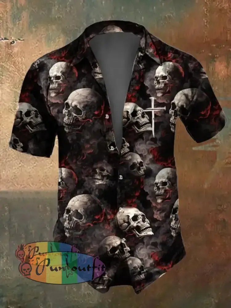 Men’s Casual Dark Skull Print Shirt As Shown / S Shirts
