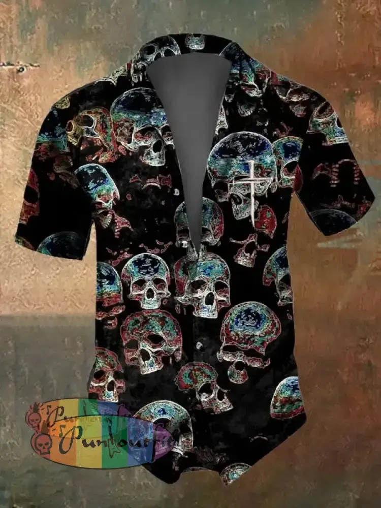 Men’s Casual Dark Skull Print Shirt As Shown / S Shirts