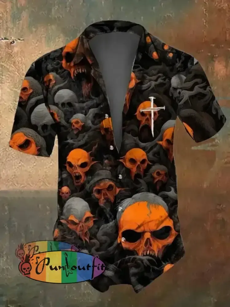 Men’s Casual Dark Skull Print Shirt As Shown / S Shirts