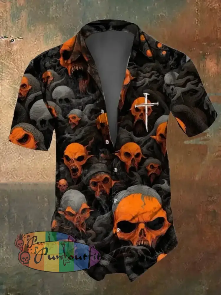 Men’s Casual Dark Skull Print Shirt As Shown / S Shirts