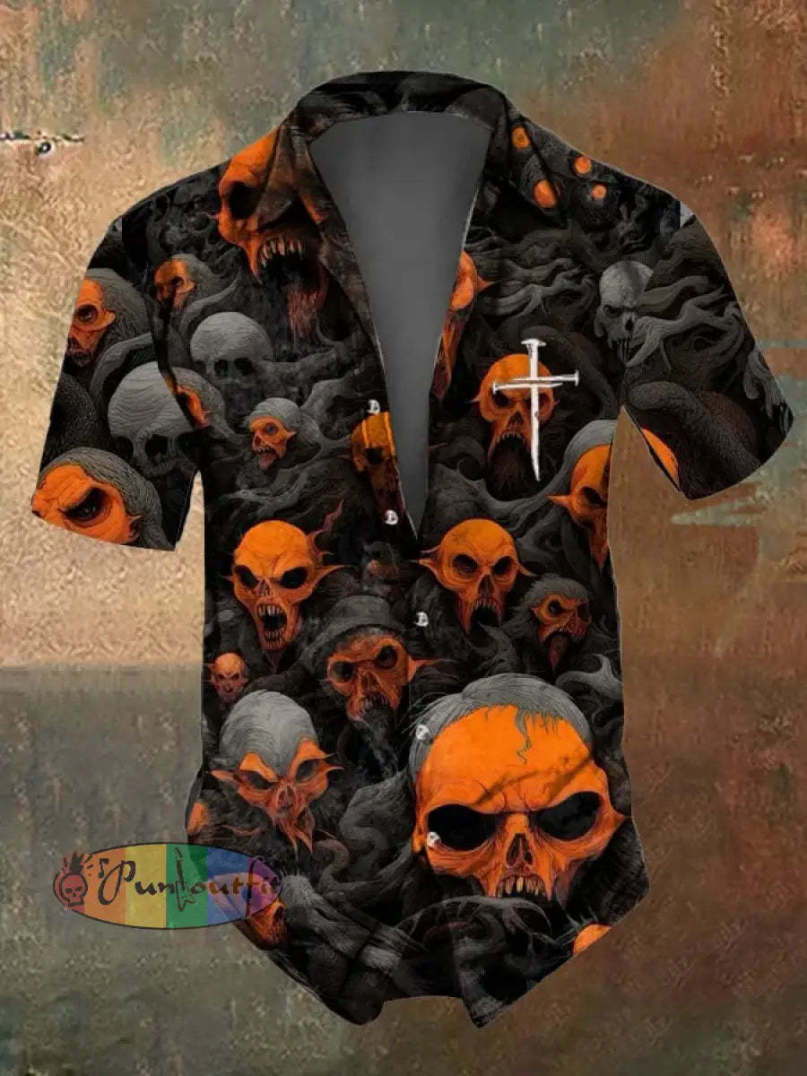 Men’s Casual Dark Skull Print Shirt As Shown / S Shirts