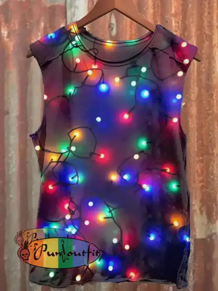 Men’s Christmas Lighting Print Long Sleeve Shirt Tank Top / S