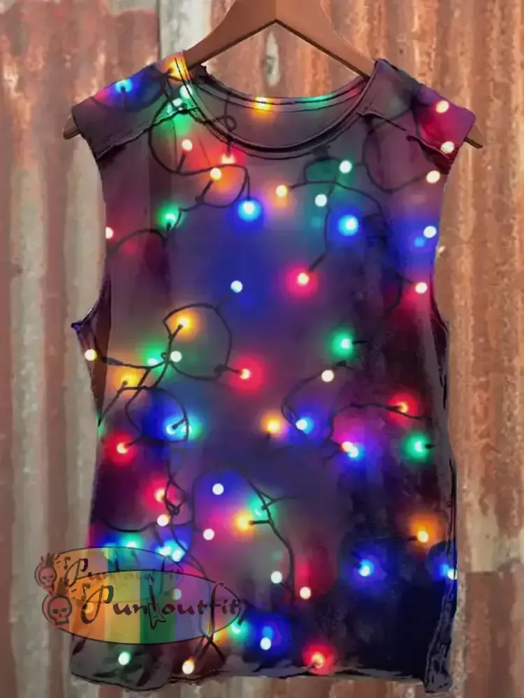 Men’s Christmas Lighting Print Long Sleeve Shirt Tank Top / S
