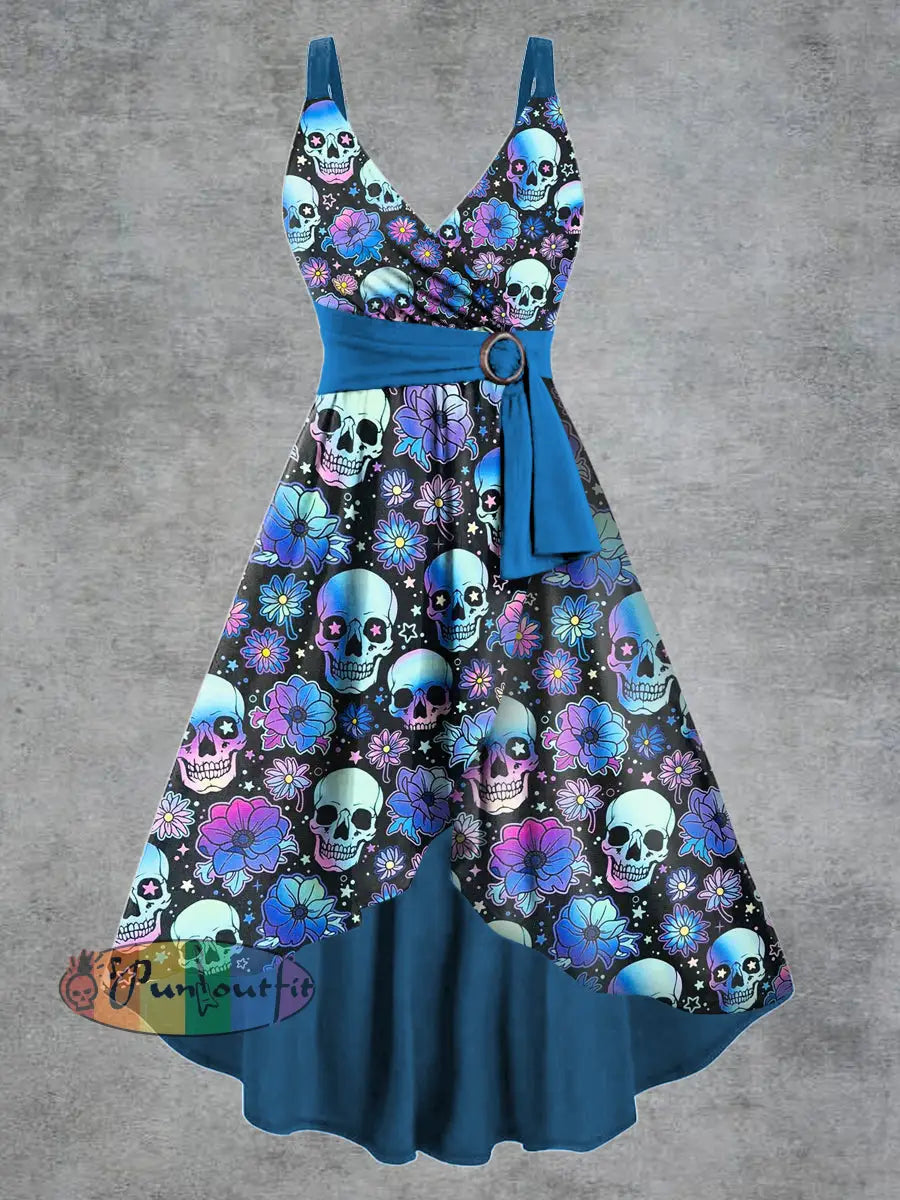 Men’s Color Skull Print Casual Short Sleeved Shirt Dress 2 / S