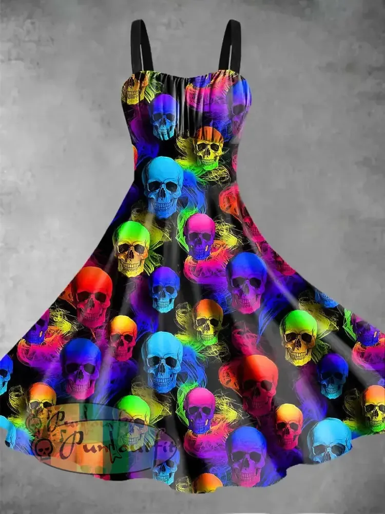 Men’s Color Skull Print Casual Short Sleeved Shirt Dress / S