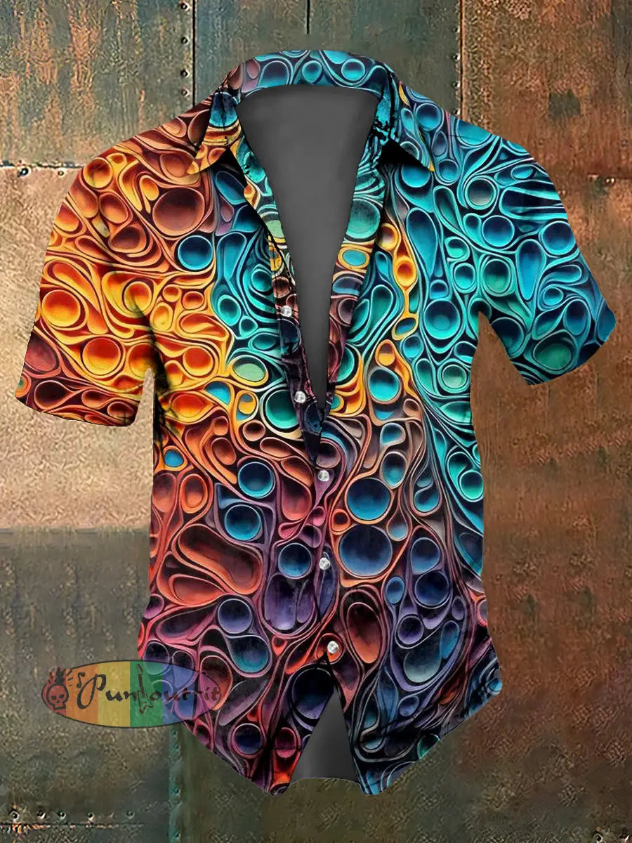 Men’s Colored Abstract Print Casual Short Sleeved Shirt Colorful / S