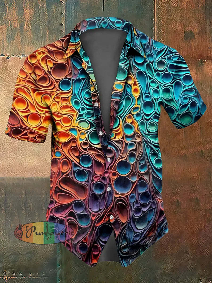 Men’s Colored Abstract Print Casual Short Sleeved Shirt Colorful / S