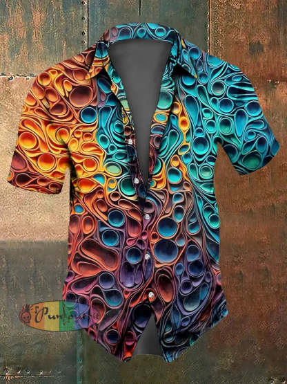 Men’s Colored Abstract Print Casual Short Sleeved Shirt Colorful / S