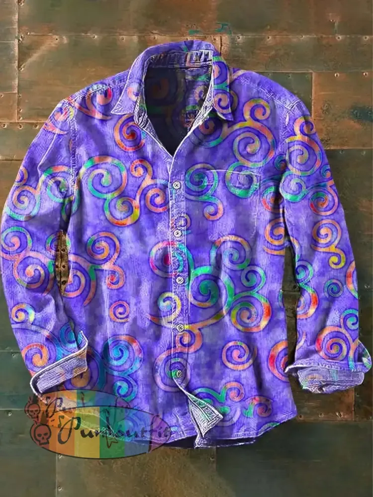 Men’s Colorful Vintage Pattern Printed Casual Long Sleeve Shirt As Picture / S