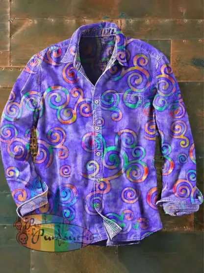 Men’s Colorful Vintage Pattern Printed Casual Long Sleeve Shirt As Picture / S