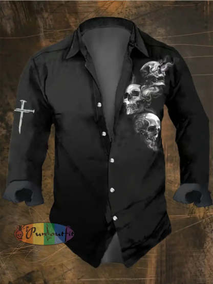 Men’s Dark Skull Print Long Sleeve Shirt Multicolor / S