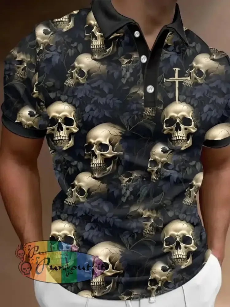 Men’s Dark Skull Print Polo Shirt As Shown / S Polo