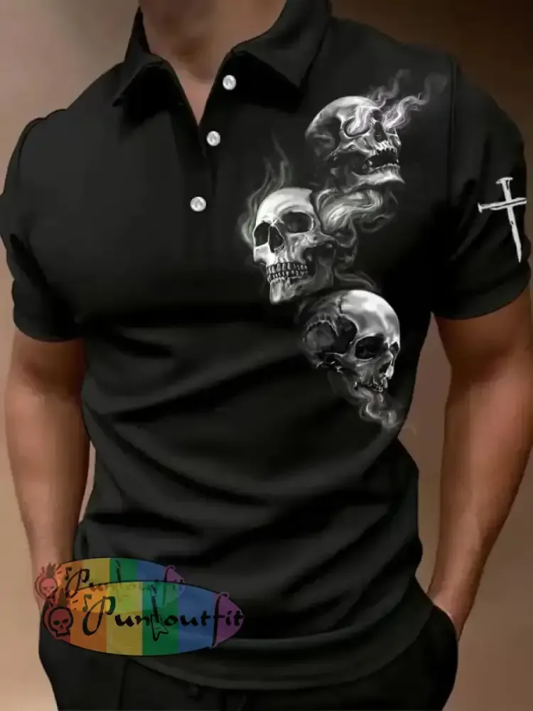 Men’s Dark Skull Print Polo Shirt Black / S Polo