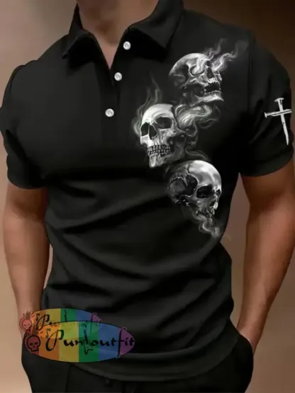 Men’s Dark Skull Print Polo Shirt Black / S Polo