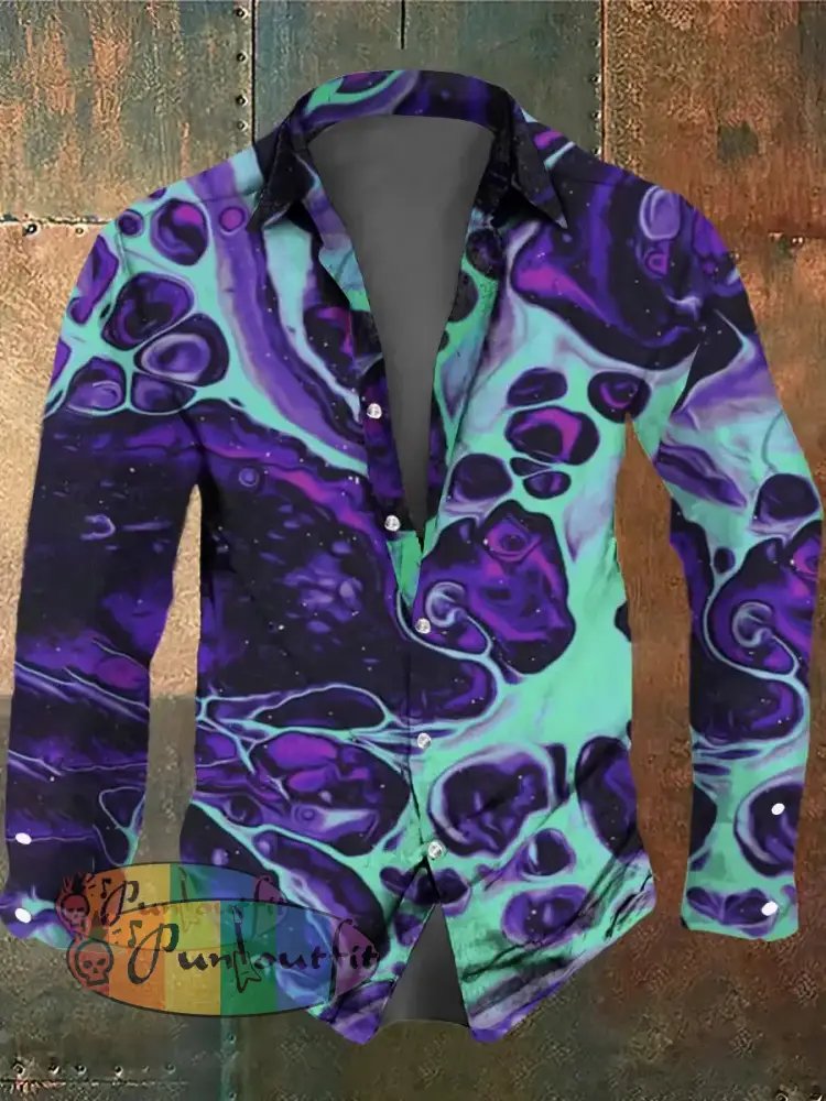 Men’s Fantasy Magic Print Casual Long Sleeve Shirt Colorful / S