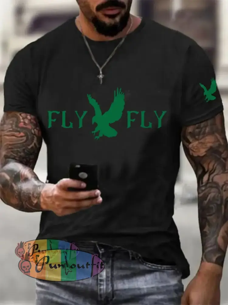 Men’s Fly Eagles Fly Football Fans Lovers Gameday Casual Tee Black / S