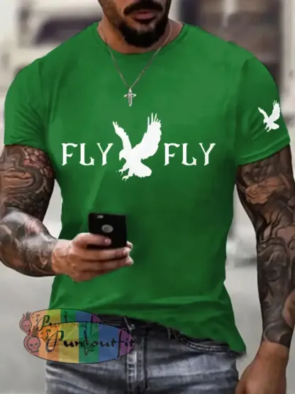 Men’s Fly Eagles Fly Football Fans Lovers Gameday Casual Tee Green / S
