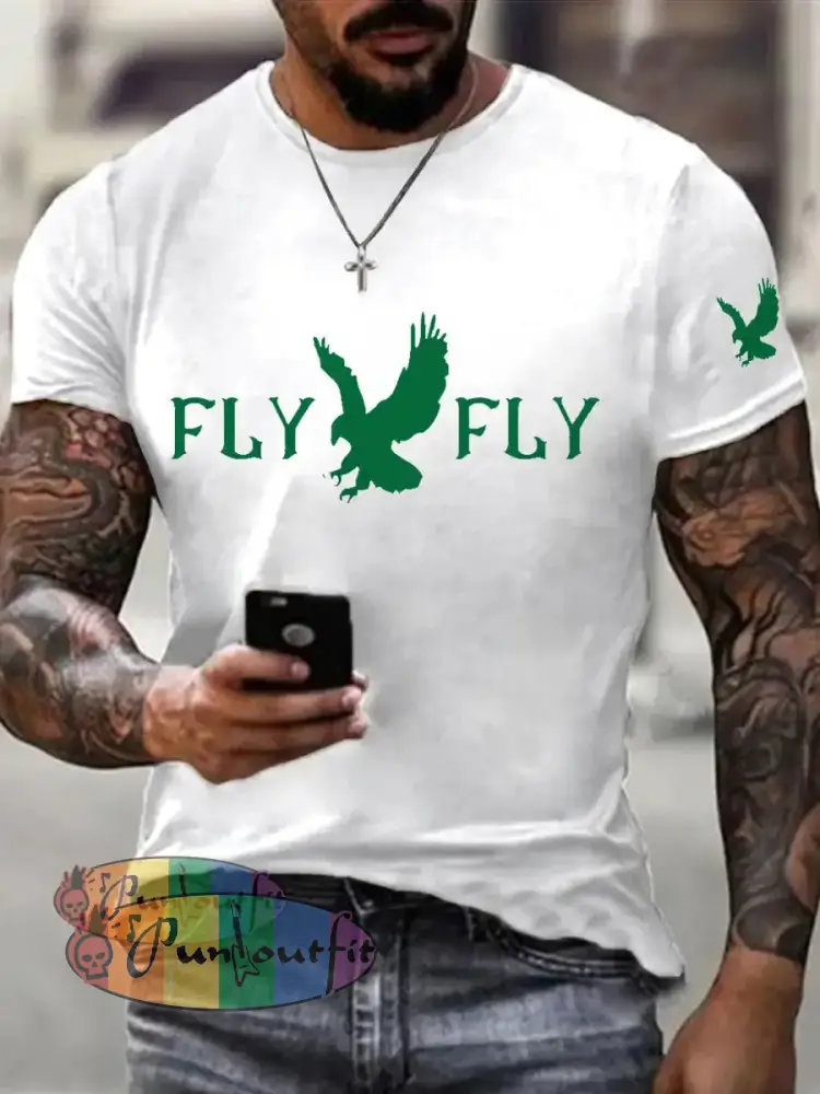 Men’s Fly Eagles Fly Football Fans Lovers Gameday Casual Tee White / S