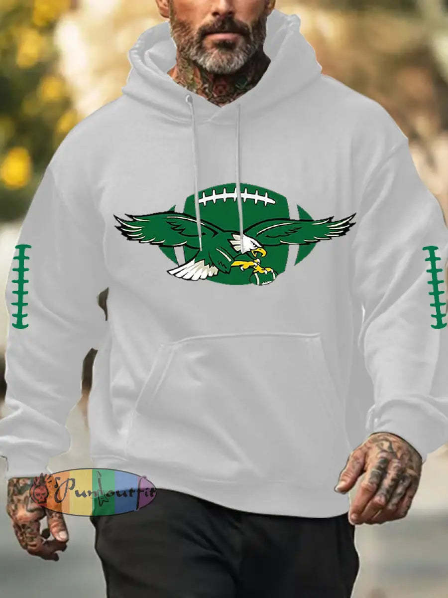 Men’s Football Fans Lovers Gameday Casual Hooded Sweatshirt White / S