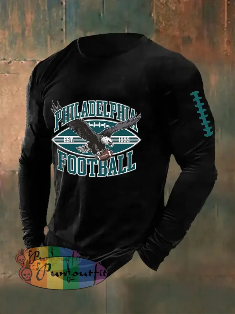 Men’s Football Fans Lovers Gameday Casual Long Sleeve T-shirt Black / S
