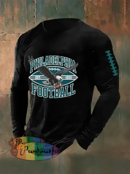 Men’s Football Fans Lovers Gameday Casual Long Sleeve T-shirt Black / S