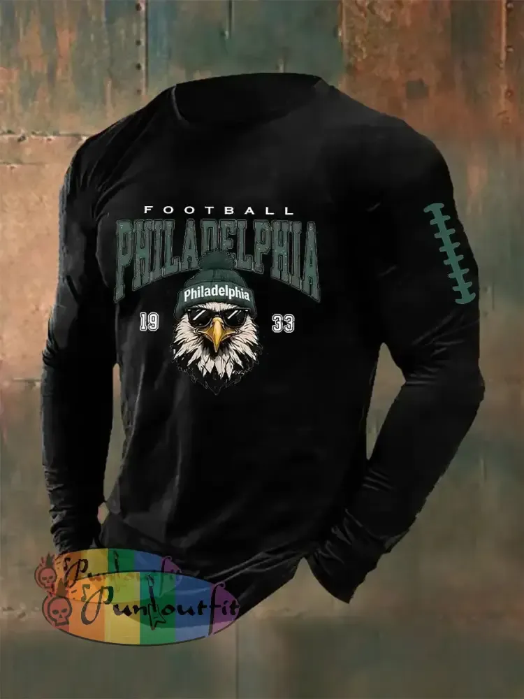 Men’s Football Fans Lovers Gameday Casual Long Sleeve T-shirt Black / S
