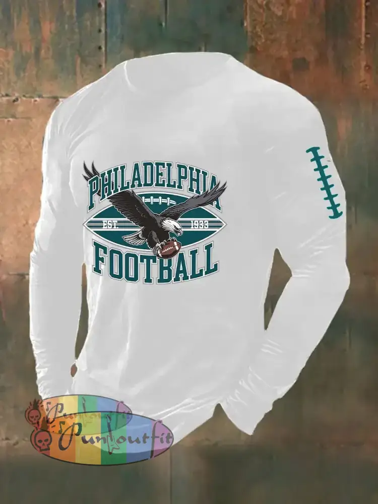 Men’s Football Fans Lovers Gameday Casual Long Sleeve T-shirt White / S
