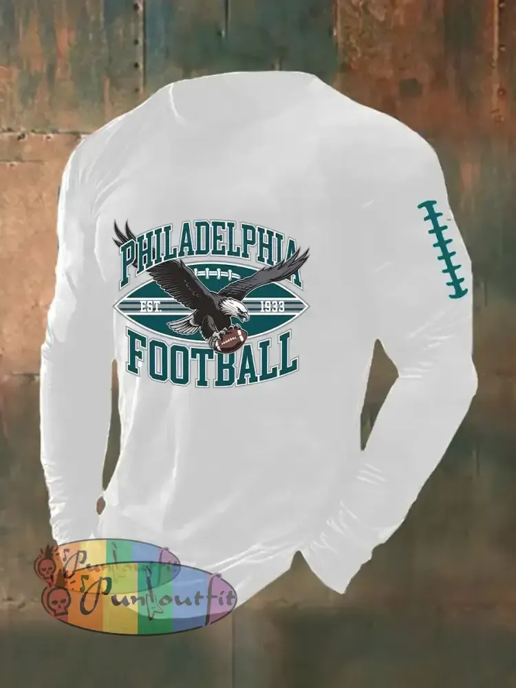Men’s Football Fans Lovers Gameday Casual Long Sleeve T-shirt White / S