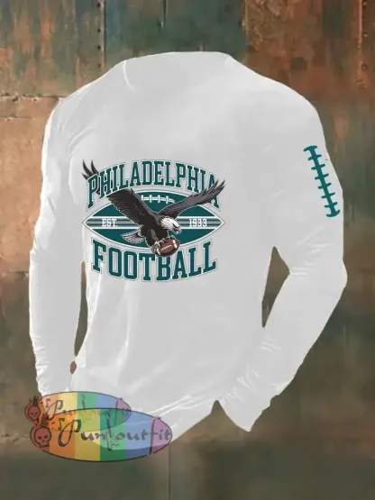 Men’s Football Fans Lovers Gameday Casual Long Sleeve T-shirt White / S