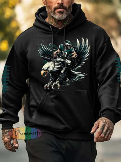 Men’s Football Fans Lovers Gameday Casual Oversized Drop-Shoulder Hoodie with Pockets Black / S