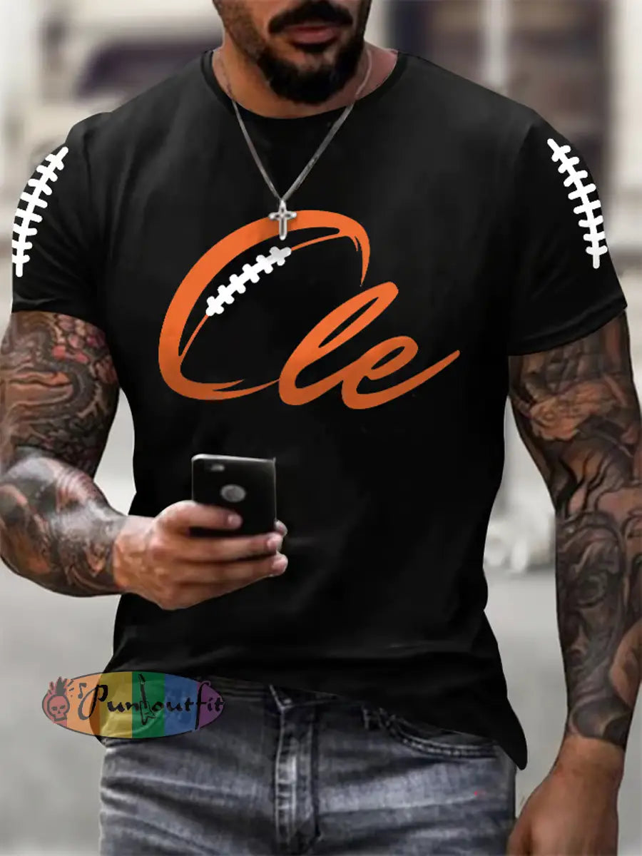Men’s Football Fans Lovers Gameday Casual short sleeves t shirt Black / S