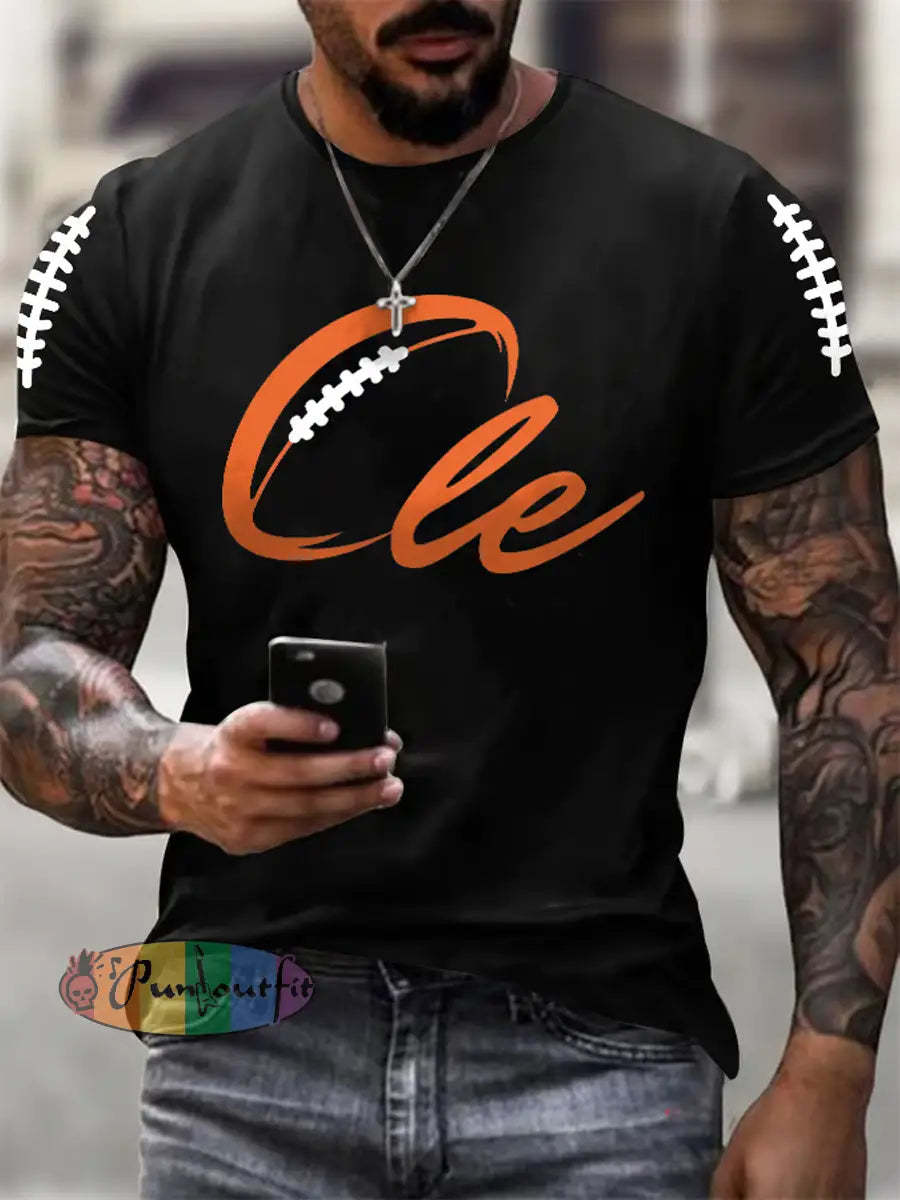Men’s Football Fans Lovers Gameday Casual short sleeves t shirt Black / S