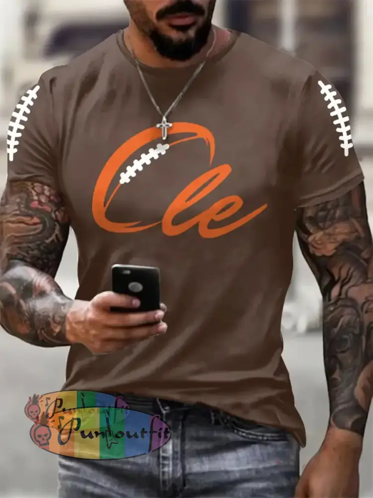 Men’s Football Fans Lovers Gameday Casual short sleeves t shirt Brown / S
