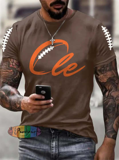 Men’s Football Fans Lovers Gameday Casual short sleeves t shirt Brown / S