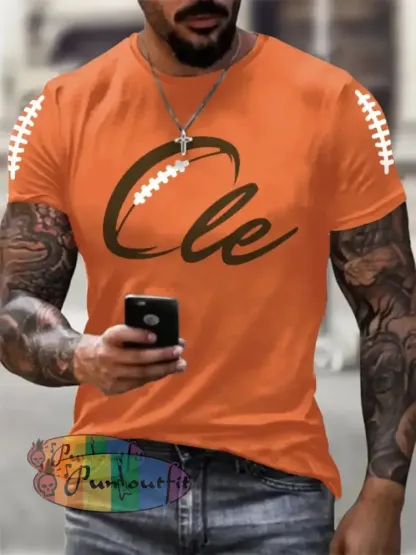 Men’s Football Fans Lovers Gameday Casual short sleeves t shirt Orange / S