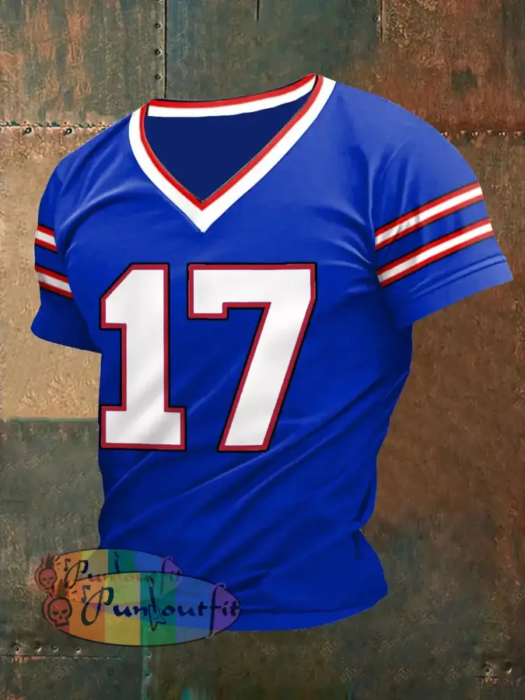 Men’s Football Fans Lovers Gameday Casual V-Neck Tee Blue / S