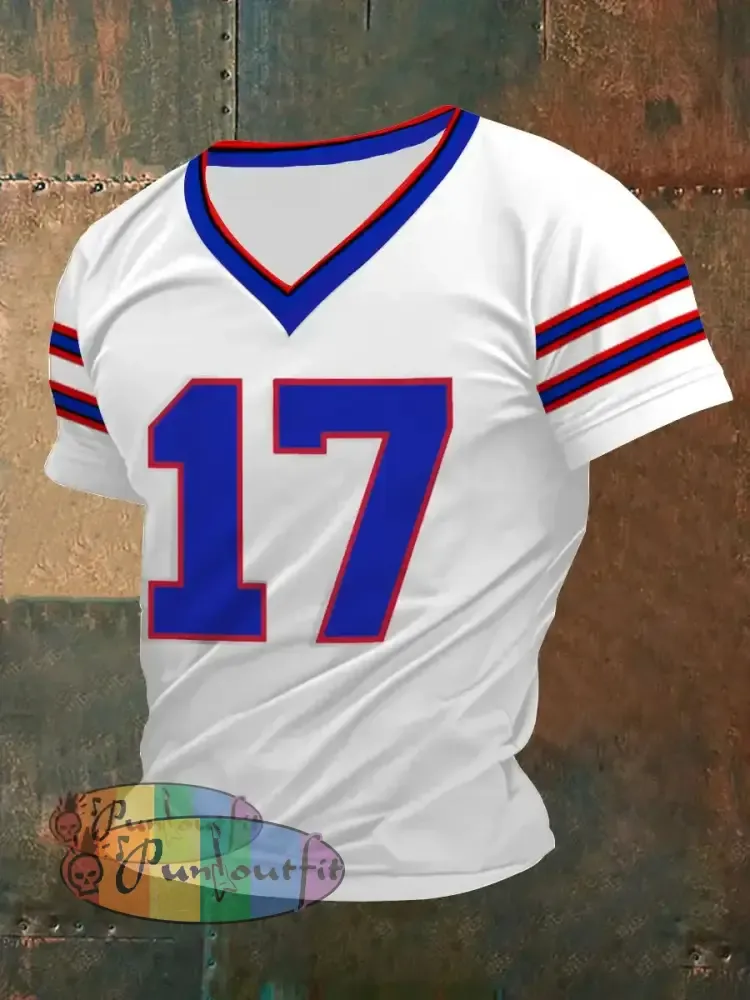Men’s Football Fans Lovers Gameday Casual V-Neck Tee White / S
