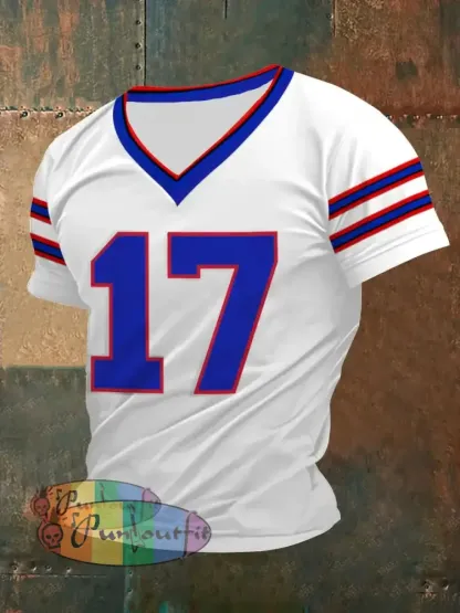 Men’s Football Fans Lovers Gameday Casual V-Neck Tee White / S