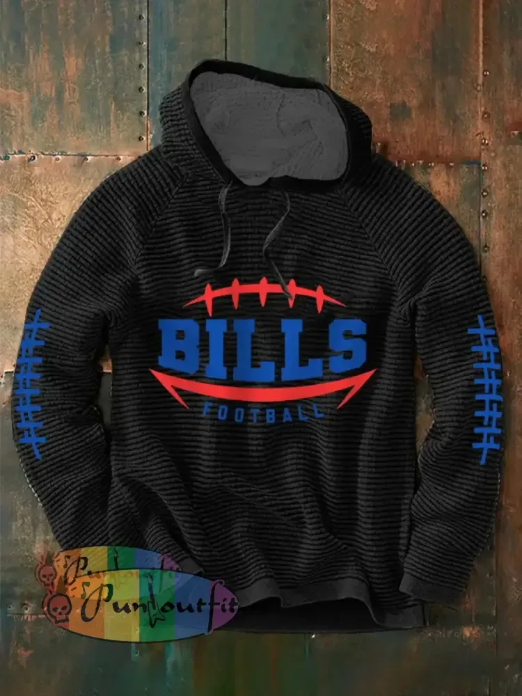 Men’s Football Fans Lovers Gameday Casual Waffle Hoodie Black / S