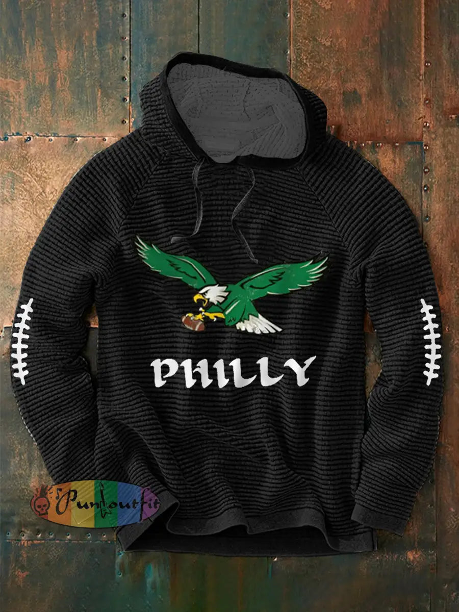 Men’s Football Fans Lovers Gameday Casual Waffle Hoodie Black / S